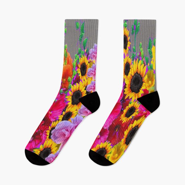 Item preview, PINK HOLLYHOCK FLOWERS SUNFLOWER GARDEN GREY ART designed and sold by sharlesart.