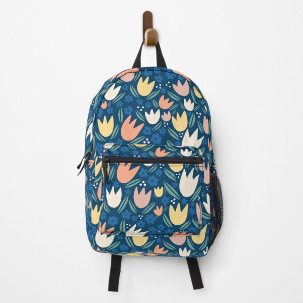 Vista previa del artículo con la obra «Patrón de tulipanes primaverales de colores azul marino», diseñado y vendido por RuthMCreative.