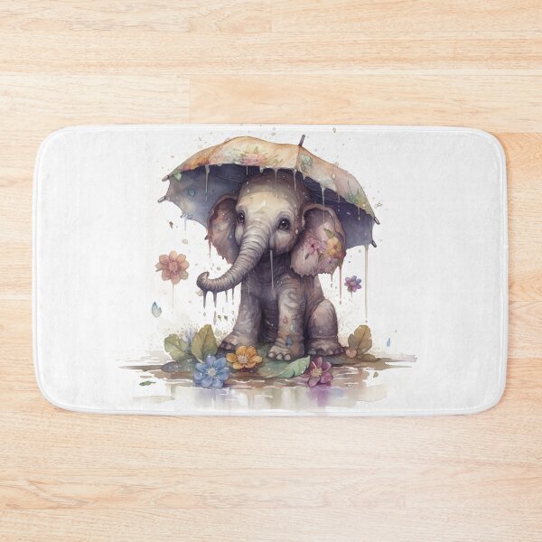 Item preview, Watercolor Rainy Day Elephant with Umbrella and Florals #001 designed and sold by ArtworkbyJM.