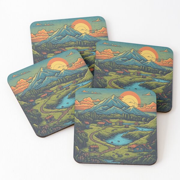 Item preview, A Small Mountain Village with a Lake at Sunset - Vintage New Zealand  designed and sold by GVRDesign.
