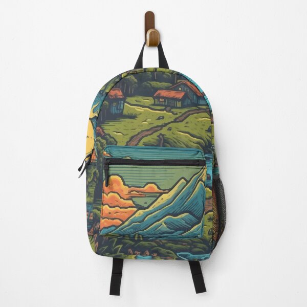Item preview, A Small Mountain Village with a Lake at Sunset - Vintage New Zealand designed and sold by GVRDesign.