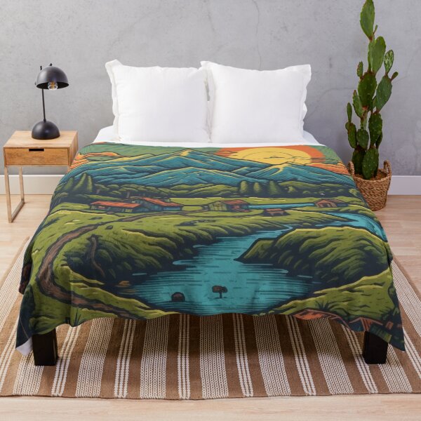 Item preview, A Small Mountain Village with a Lake at Sunset - Vintage New Zealand designed and sold by GVRDesign.