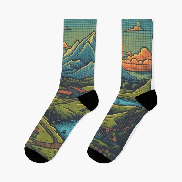 Item preview, A Small Mountain Village with a Lake at Sunset - Vintage New Zealand  designed and sold by GVRDesign.