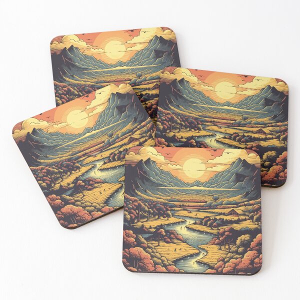 Item preview, A River and Mountain Landscape at Sunrise - Vintage New Zealand  designed and sold by GVRDesign.