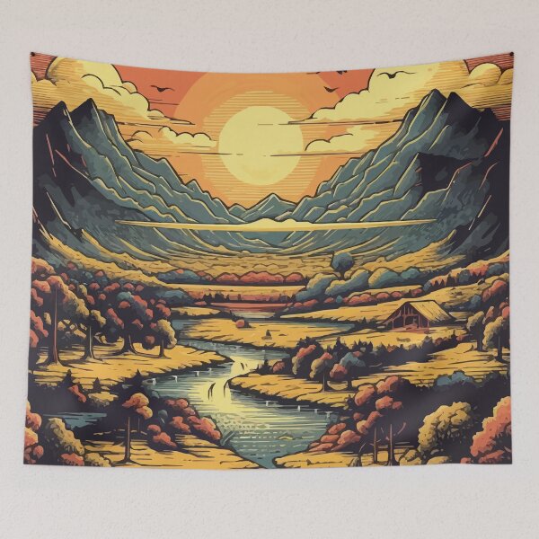 Item preview, A River and Mountain Landscape at Sunrise - Vintage New Zealand  designed and sold by GVRDesign.