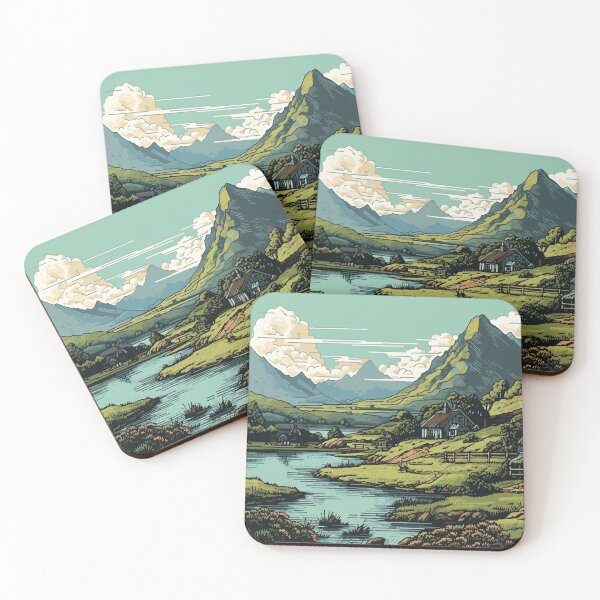 Item preview, A Rural Farm Near a River with Mountain Background - Vintage New Zealand  designed and sold by GVRDesign.