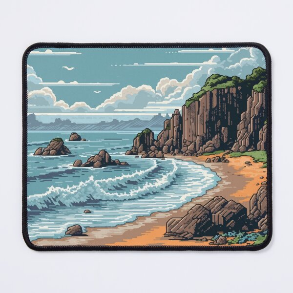 Item preview, A Rocky Beach in a Pixelated 1980s Retro Video Game Style - Vintage New Zealand designed and sold by GVRDesign.