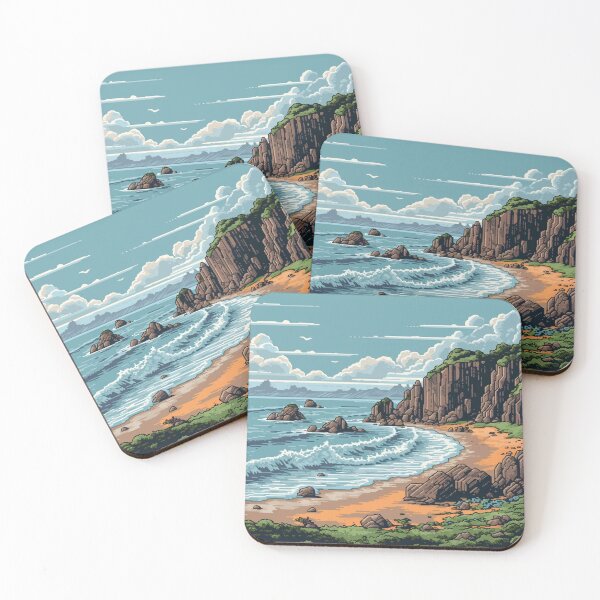 Item preview, A Rocky Beach in a Pixelated 1980s Retro Video Game Style - Vintage New Zealand  designed and sold by GVRDesign.