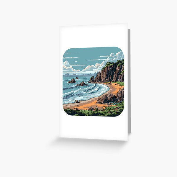 Item preview, A Rocky Beach in a Pixelated 1980s Retro Video Game Style - Vintage New Zealand  designed and sold by GVRDesign.