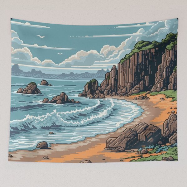 Item preview, A Rocky Beach in a Pixelated 1980s Retro Video Game Style - Vintage New Zealand  designed and sold by GVRDesign.
