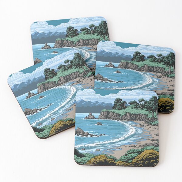 Item preview, A Rocky Beach Inlet in a Pixelated 1980s Retro Video Game Style - Vintage New Zealand  designed and sold by GVRDesign.