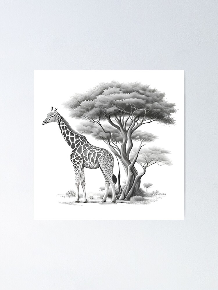 Poster for Sale avec l uvre Dessin de girafe noir et blanc de