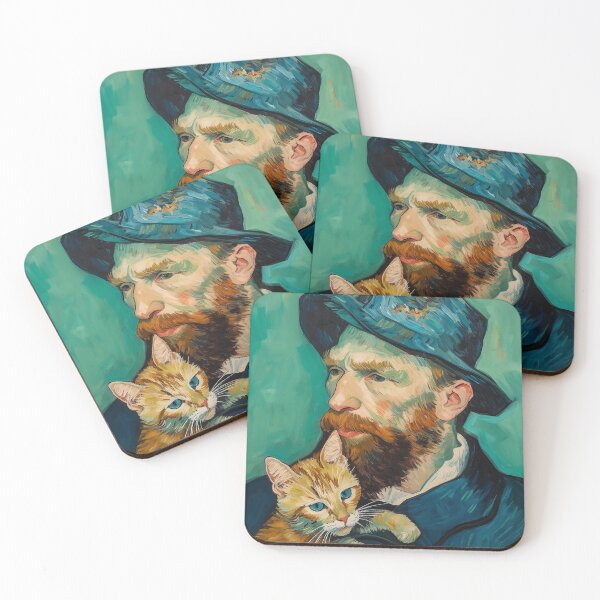 Aperçu de l'œuvre Vincent van Gogh avec chat créée et vendue par LateNightInn.