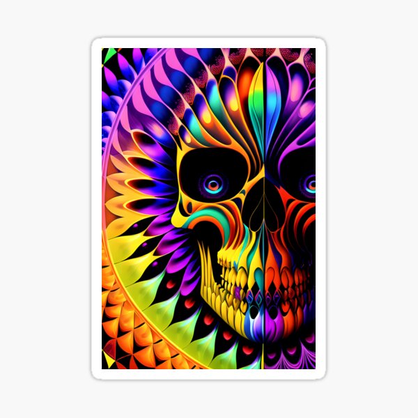 Trippy Colorful Skull Sticker for Sale by Jamest406