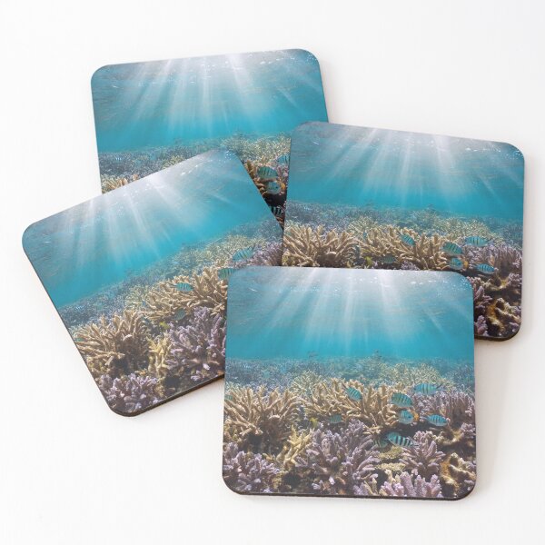 Item preview, Sunlight underwater on a coral reef with fish in the Pacific ocean designed and sold by Seaphotoart.