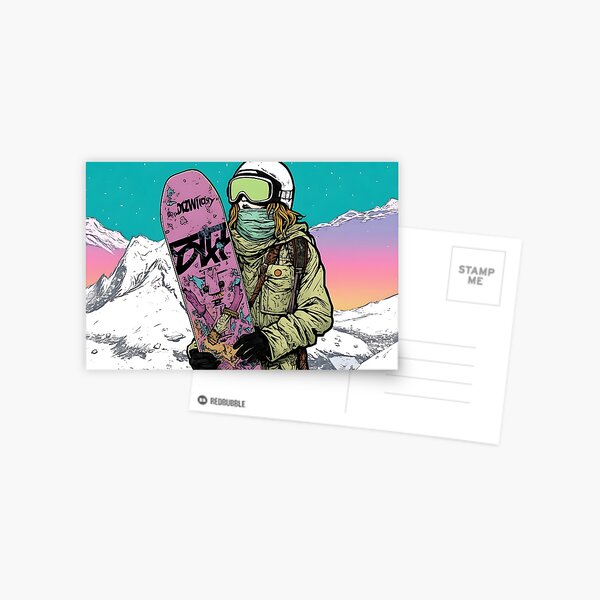 Female snowboard pro holding her board in comic style Postcard