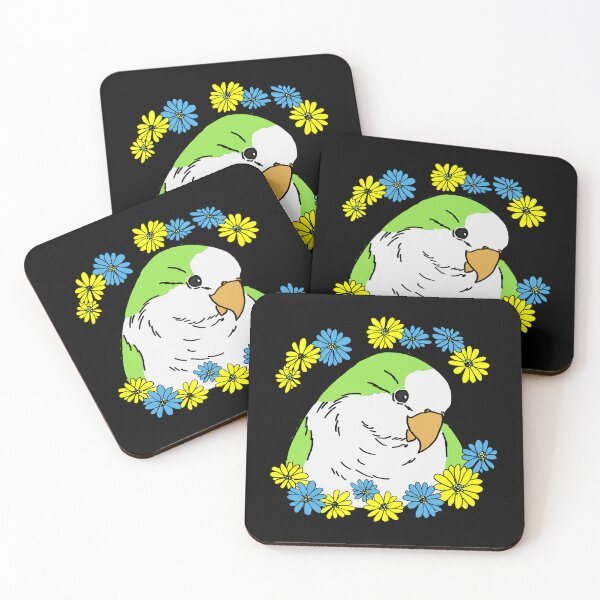 Item preview, Cute green quaker parrot (monk parakeet)and colourful daisy flowers designed and sold by okamechan.