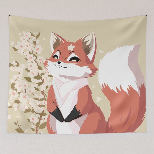 Item preview, Spring Blossom Red Fox Enjoy the Sunshine in Antique Yellow Colour designed and sold by Moyanana.
