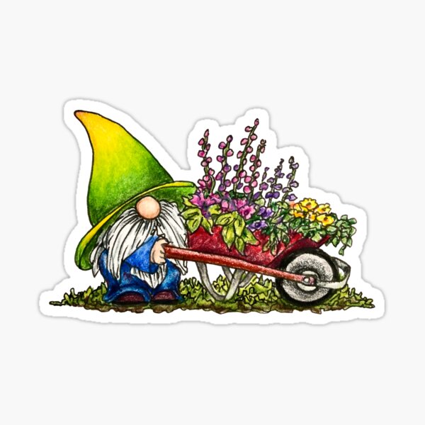 Item preview, Gnome with wheelbarrow of flowers designed and sold by SarahCD13.