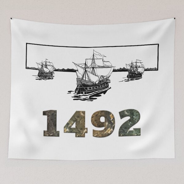 Aperçu de l'œuvre Tshirt Cadeau Découverte Amérique Navires Christophe Colomb 1492 créée et vendue par coolbarda.