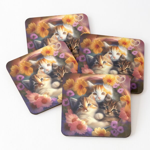 Artikelvorschau, Glückliche süße Kätzchen mit Liebe und Blumen entworfen und verkauft von BrandonArtWorld.