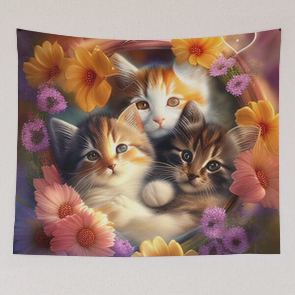 Artikelvorschau, Glückliche süße Kätzchen mit Liebe und Blumen entworfen und verkauft von BrandonArtWorld.