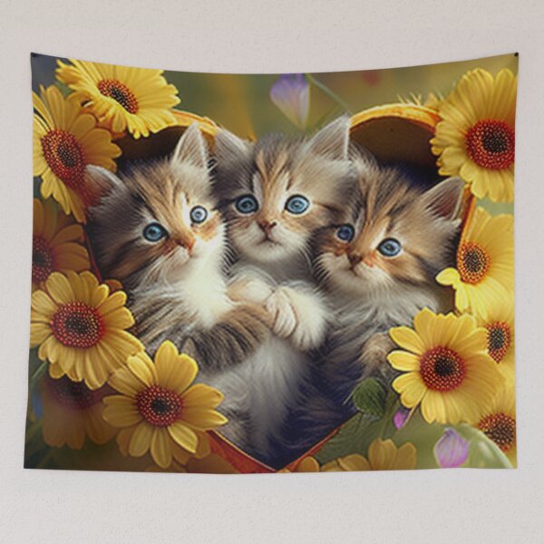 Artikelvorschau, Glückliche süße Kätzchen mit Liebe und Blumen entworfen und verkauft von BrandonArtWorld.