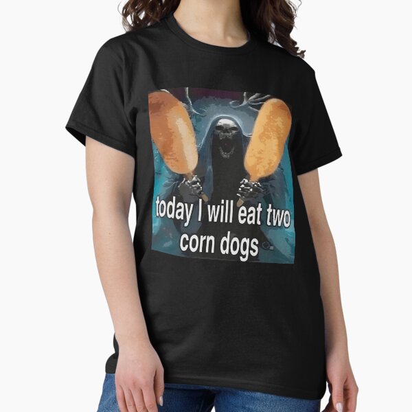 Artikel-Vorschau von Heute werde ich zwei Corn Dogs essen. Totes Skelett. Lustiges Corndog-Meme, designt und verkauft von fomodesigns.