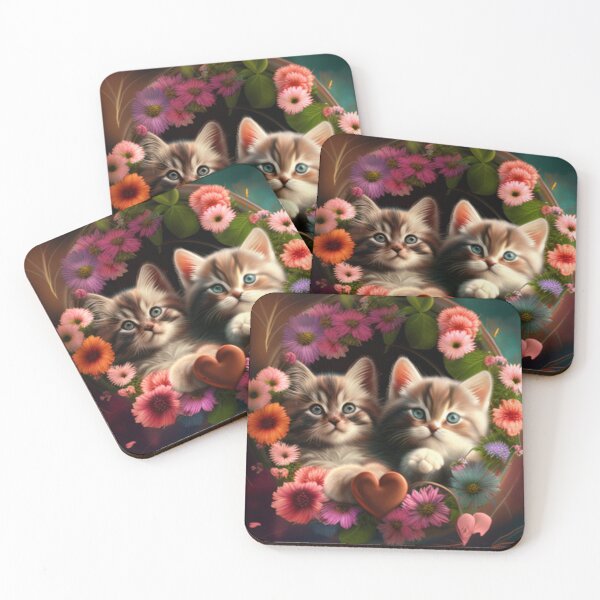 Item preview,  Happy Cute Kittens with Love and Flowers designed and sold by BrandonArtWorld.