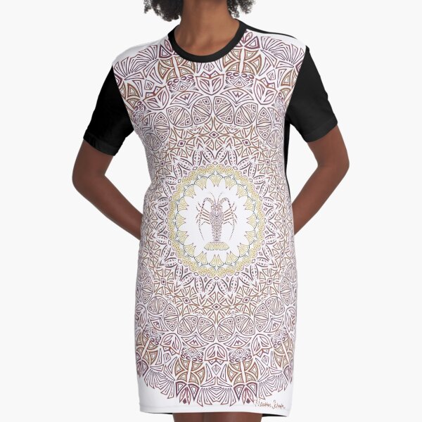 Tribal Caribbean Lobster Mandala Graphic T-Shirt Dress