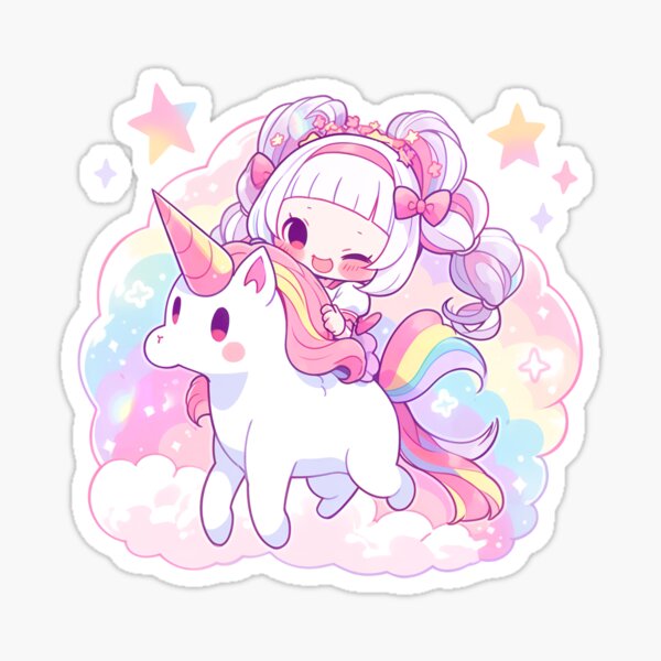 steepmallard91 cute anime girl on unicorn rainbow chibi