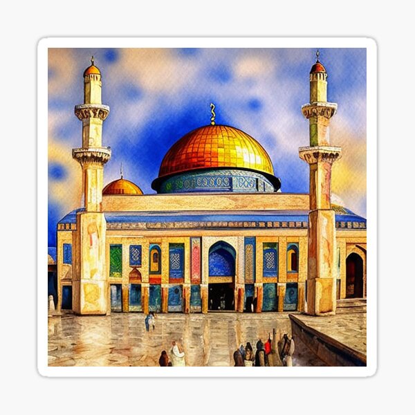 Item preview, Masjid Al Aqsa Mosque Gouache watercolors textured on Canvas poetry poster , phone case , Sticker ,  designed and sold by BePosh.