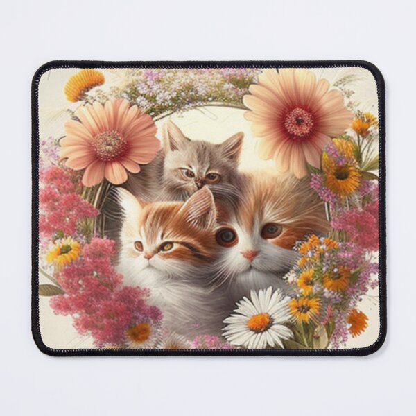 Artikelvorschau, Glückliche süße Kätzchen mit Liebe und Blumen entworfen und verkauft von BrandonArtWorld.