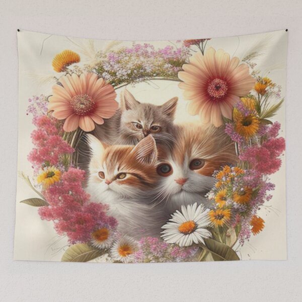 Artikelvorschau, Glückliche süße Kätzchen mit Liebe und Blumen entworfen und verkauft von BrandonArtWorld.
