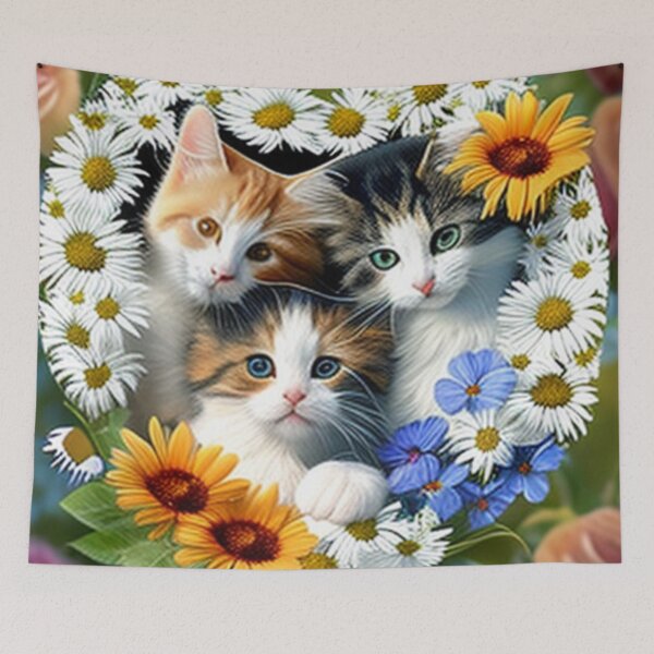 Artikelvorschau, Glückliche süße Kätzchen mit Liebe und Blumen entworfen und verkauft von BrandonArtWorld.