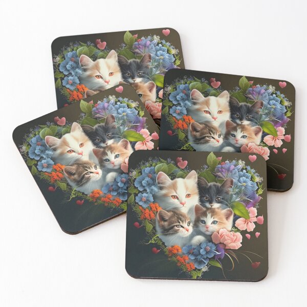 Artikelvorschau, Glückliche süße Kätzchen mit Liebe und Blumen entworfen und verkauft von BrandonArtWorld.