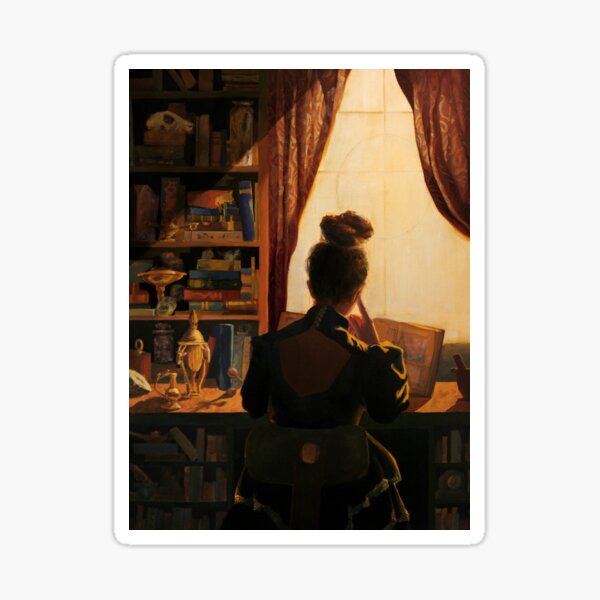 A Pensive Young Witch's Study Sticker