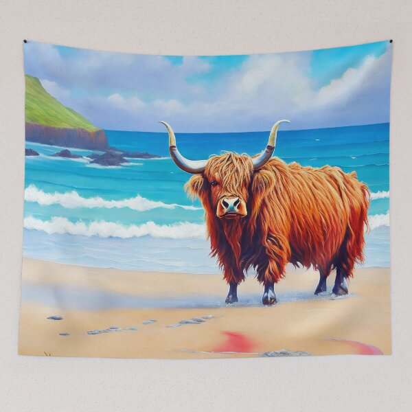 Item preview, Funny Painting Of Highland Cattle in Hawaii Beach designed and sold by Tamas Das.