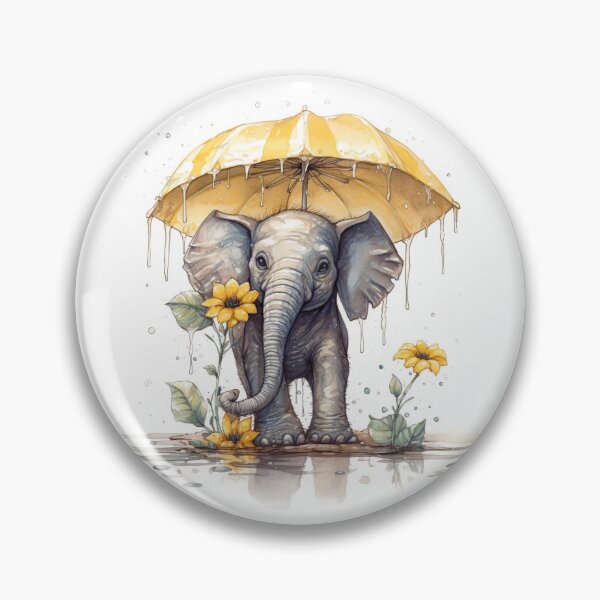 Item preview, Watercolor Rainy Day Elephant with Umbrella and Sunflowers #003 designed and sold by ArtworkbyJM.