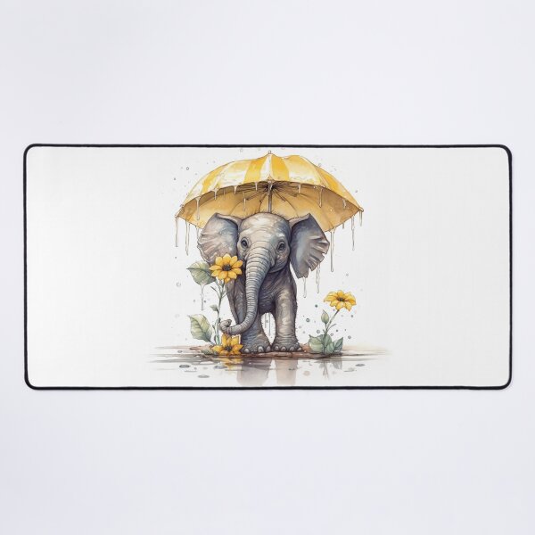 Item preview, Watercolor Rainy Day Elephant with Umbrella and Sunflowers #003 designed and sold by ArtworkbyJM.