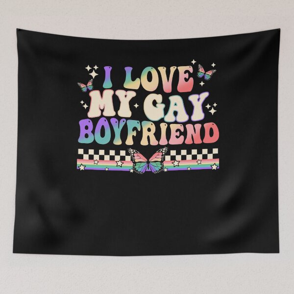 Item preview, I Love My Gay Boyfriend Groovy LGBT Lesbian Rainbow Pride designed and sold by BabyBellyLaughs.