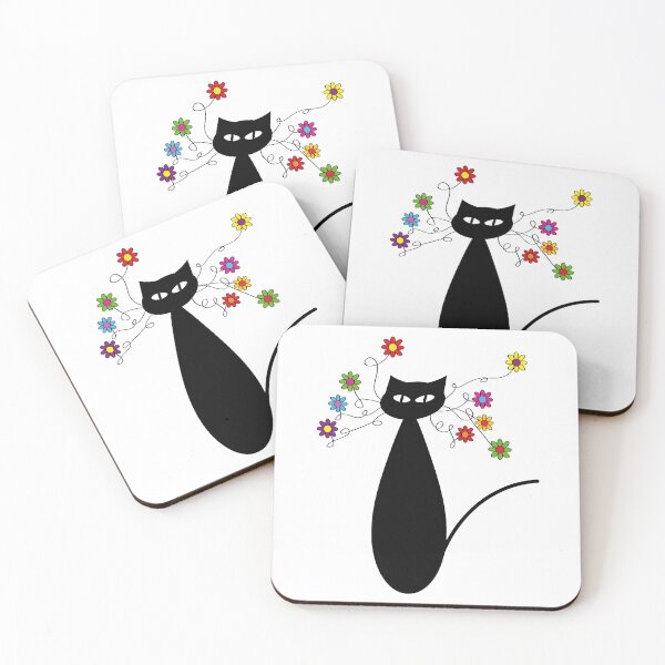 Item preview, Funny Black Cat with Colorful Flowers designed and sold by origoo.