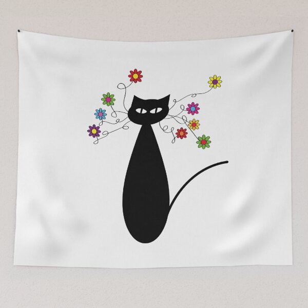 Item preview, Funny Black Cat with Colorful Flowers designed and sold by origoo.