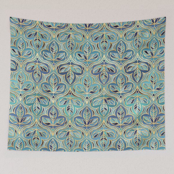 Item preview, Gilded Cobalt, Teal and Indigo Summer Leaf Tiles designed and sold by micklyn.