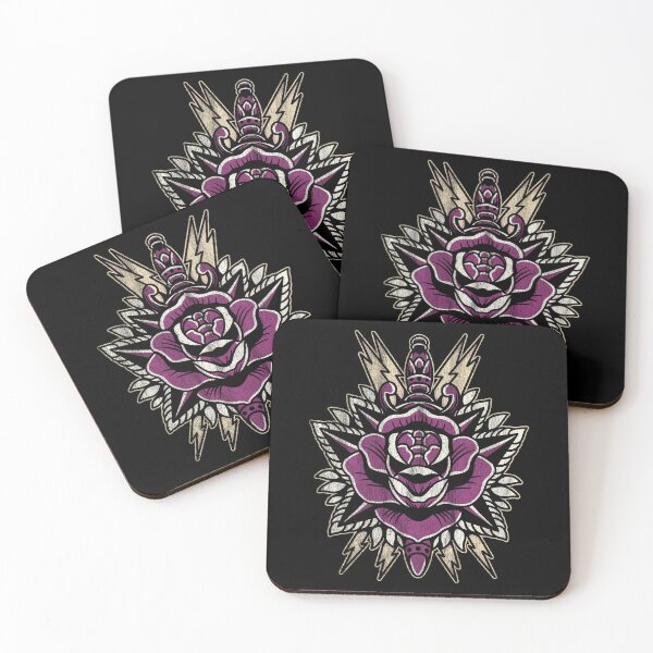 Item preview, Dagger, Rose & Lightning Bolts Tattoo, Old School, Neo Traditional Style Purple Tattoo designed and sold by Proverbial Wisdom Design.