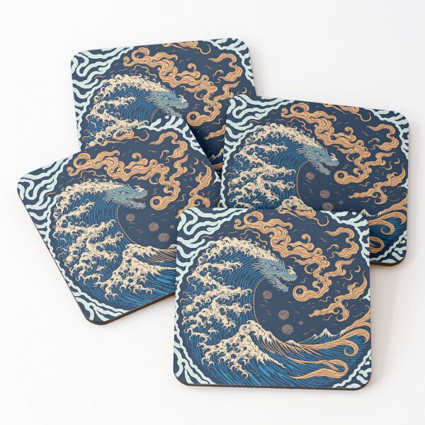 Artikelvorschau, Abstraktes Aufkleberdesign mit einem Drachen und der ikonischen Welle vor Kanagawa von Hokusai entworfen und verkauft von RedArtG09.