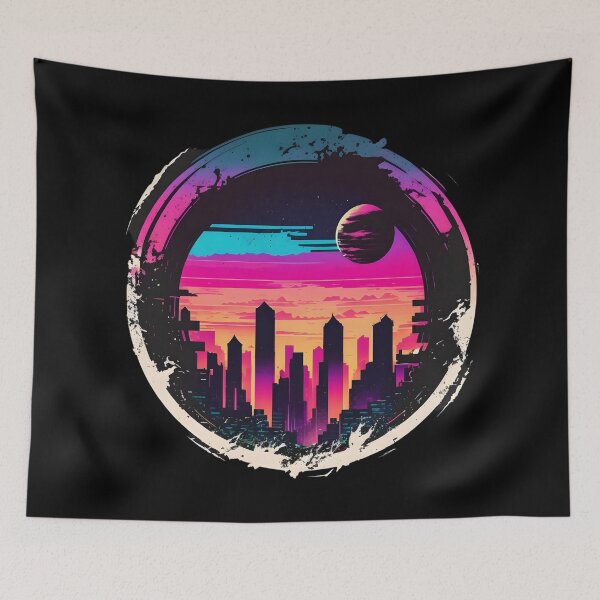 Item preview, Colourful Cityline of a foreign Planet Retro 80s style designed and sold by EternalDelight1.