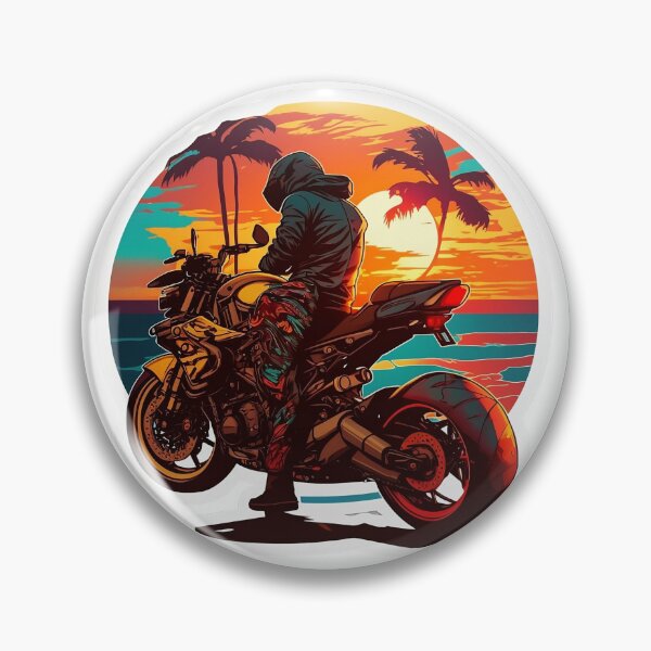Artikelvorschau, Straßenkämpfermotorrad, das Strand und Sonnenuntergang genießt entworfen und verkauft von YammsDesign.