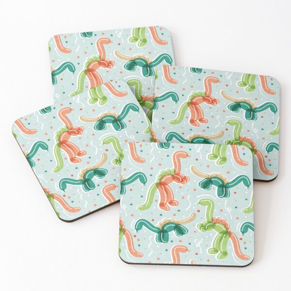 Item preview, Dino-mite roaring party! // sea glass green background orange honey yellow mint pine and limerick green fun party bendable balloon dinosaurs and confetti  designed and sold by SelmaCardoso.