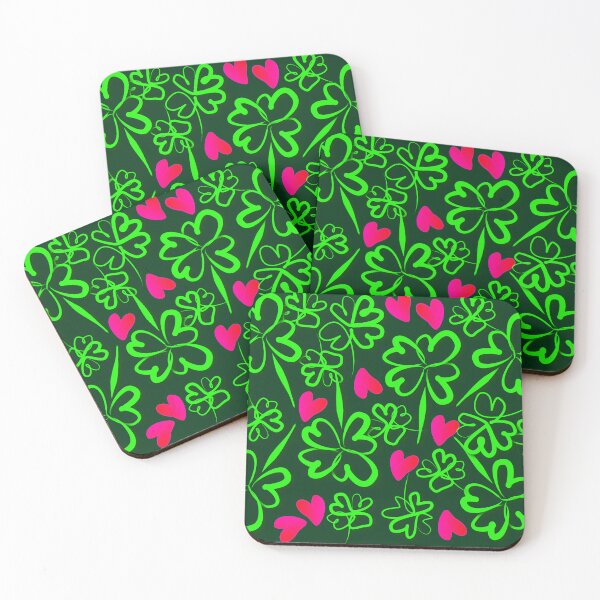 Item preview, Good luck, lucky clover and hearts with dark green background designed and sold by Binas-gallery.